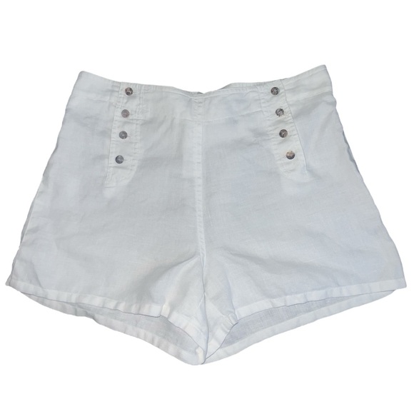 Biton Key West Linen Sailor Shorts Front Button High Waist in Ivory Size 6 - Picture 1 of 9